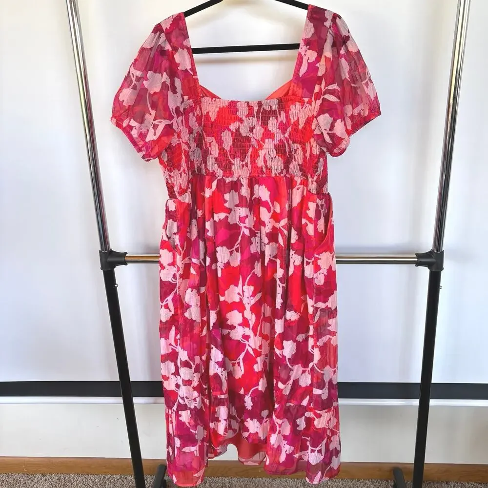Torrid Milkmaid Maxi Dress Colorful Smocked Sundress Red Floral Vacation 2X